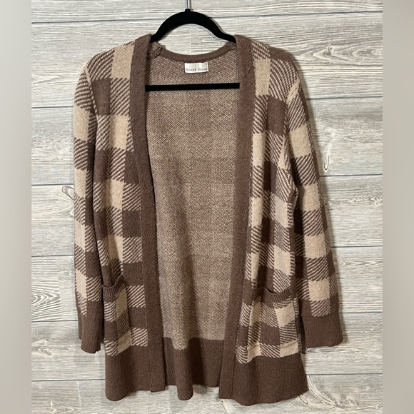 Becool Buffalo Check Long Cardigan Brown/Tan Size Small - Picture 3 of 9